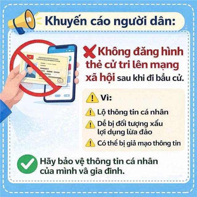 Khuyến cáo người dân: Không đăng hình thẻ cử tri lên mạng xã hội sau khi đi bầu cử